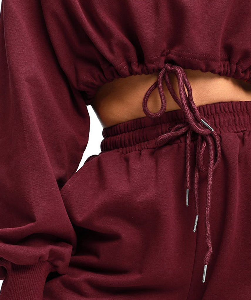 Oversized Rest Day Cropped Hoodie - Weinrot vrshWOMENS