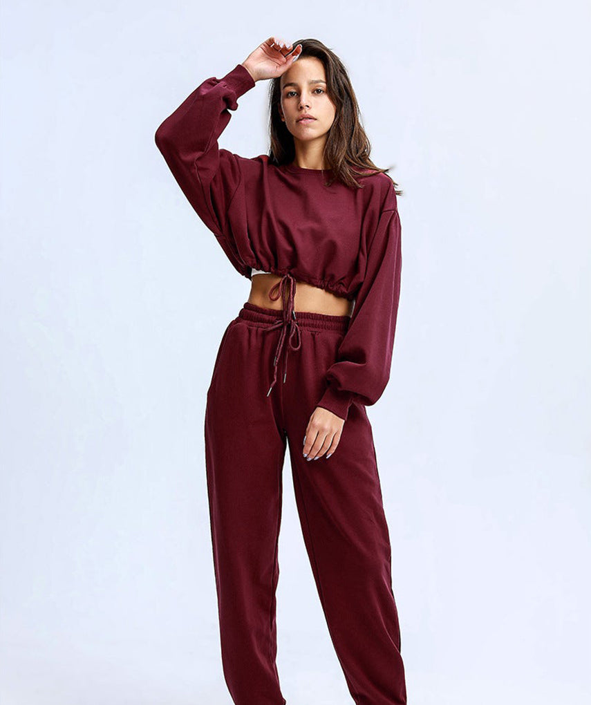 Oversized Rest Day Cropped Hoodie - Weinrot