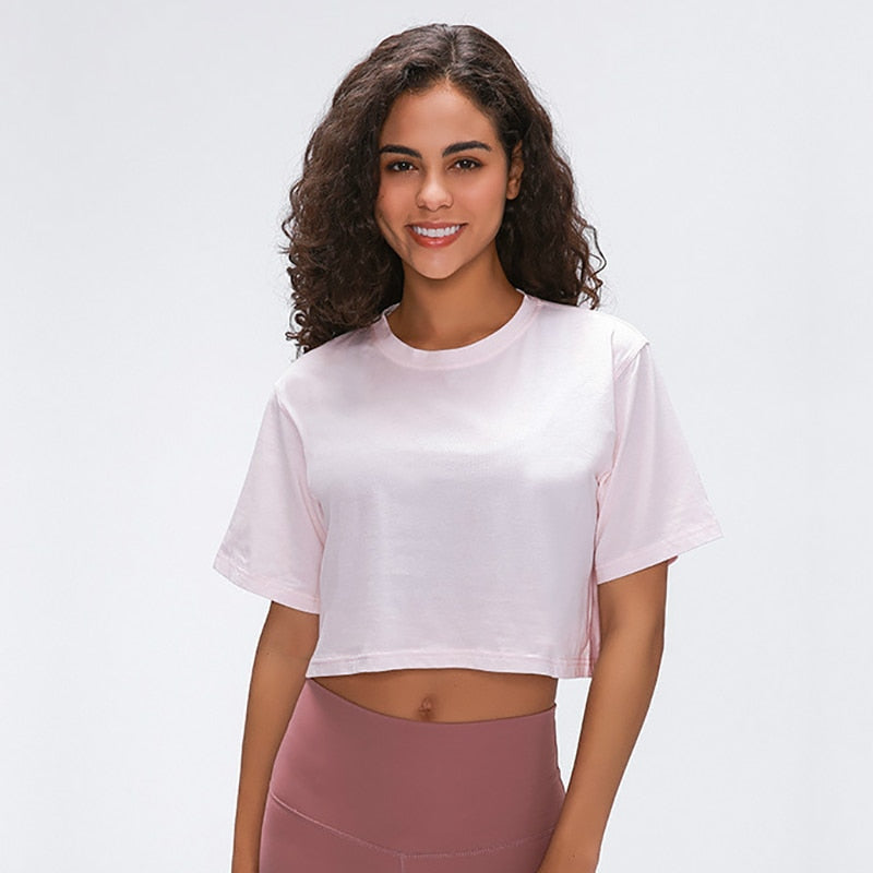 Lightweight Loose Crop Top - Pink vrshWOMENS