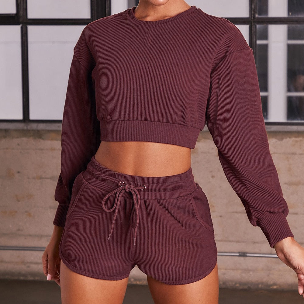 Loungewear-Set gerippt, bauchfrei - Violett