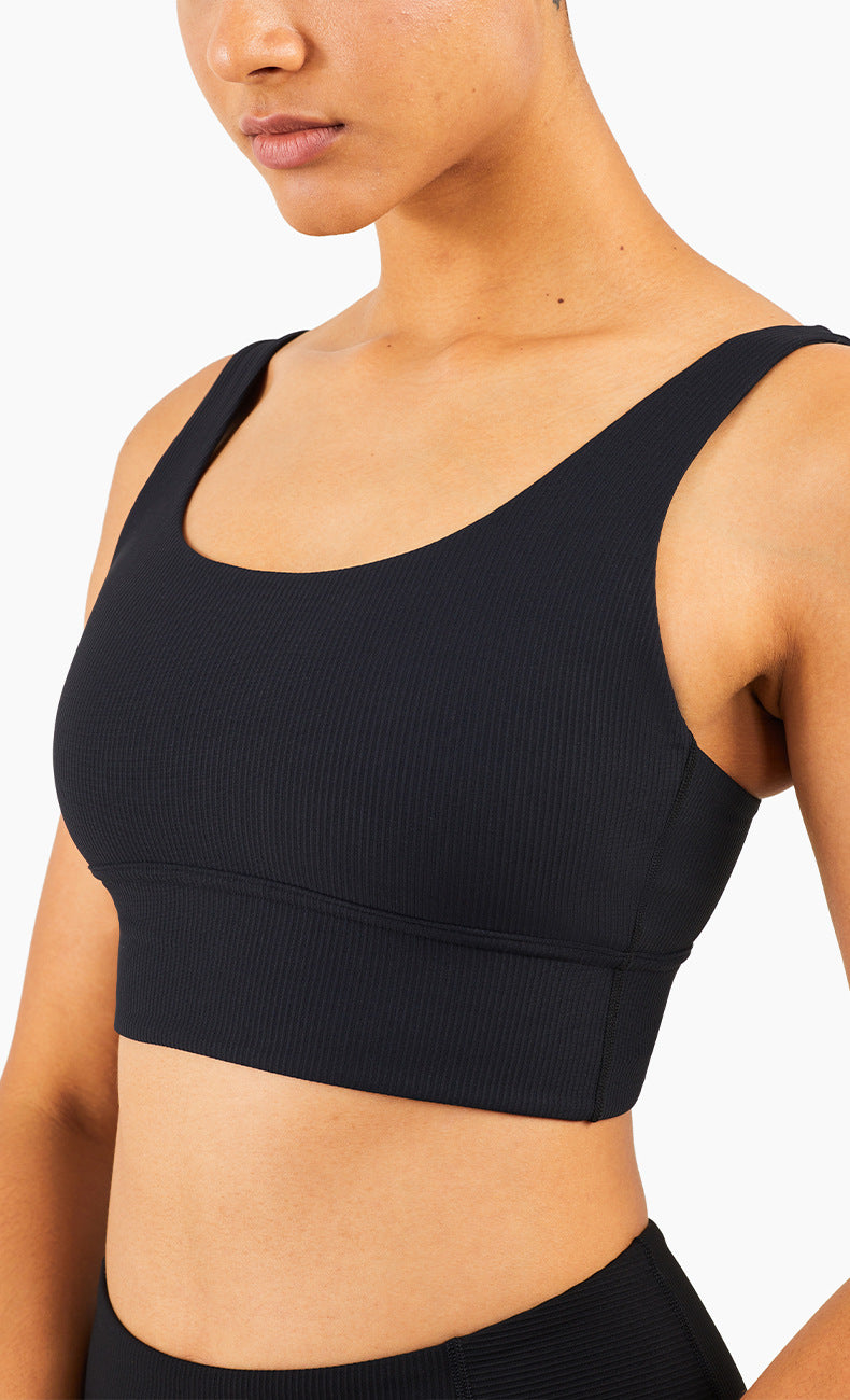 Ribbed Fit Sport BH - Schwarz
