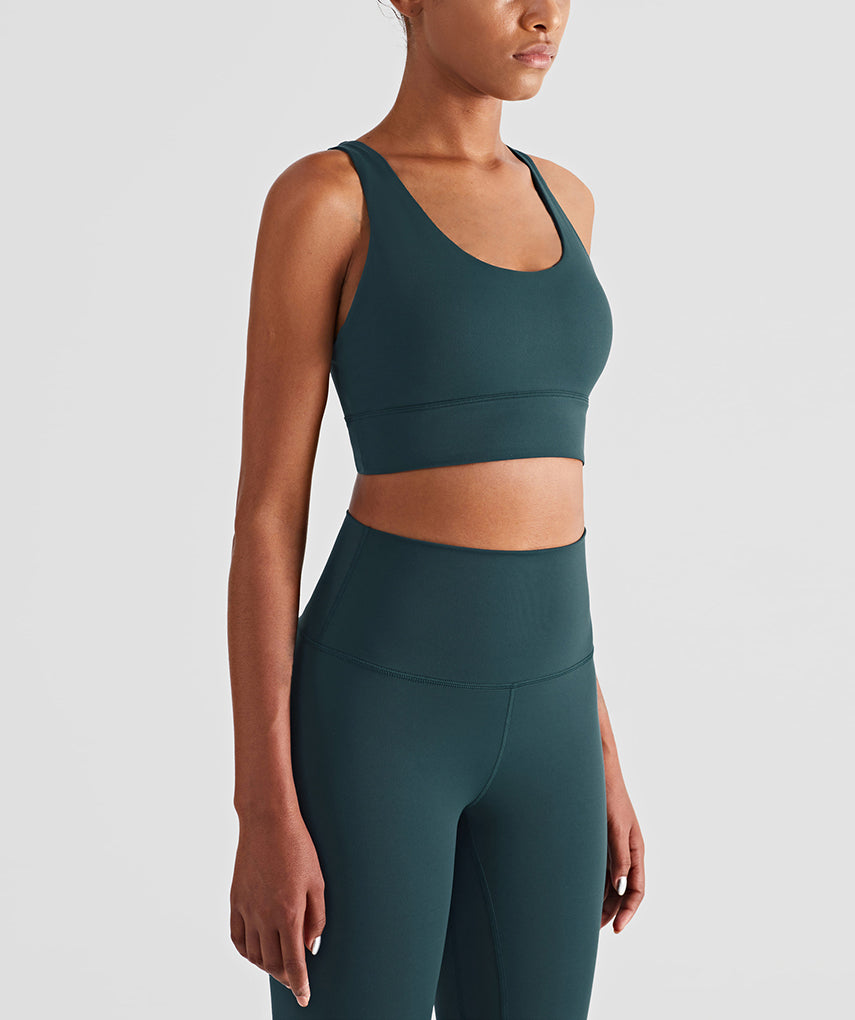 Run 28" Seamless Sports Bra - Dunkelgrün