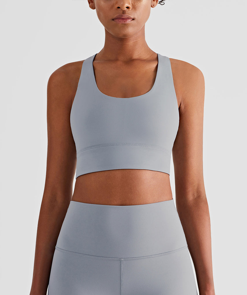 Run 28" Seamless Sports Bra - Grau