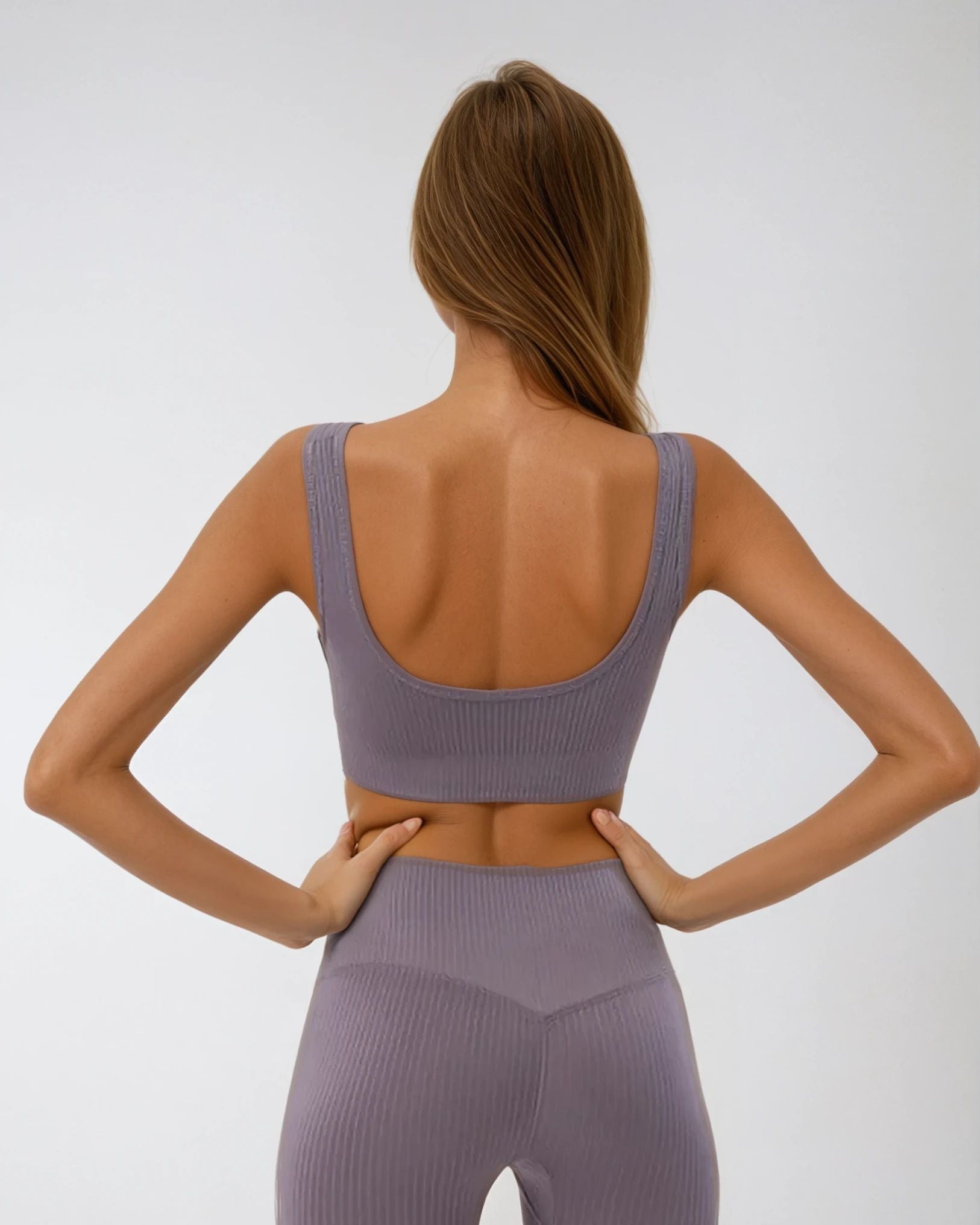 Seamless rib sports bra in beige