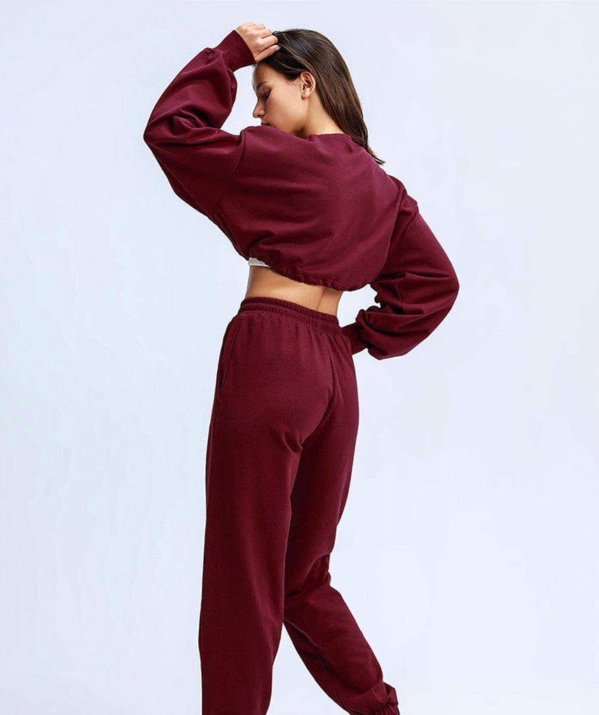 Oversized Rest Day Cropped Hoodie - Weinrot