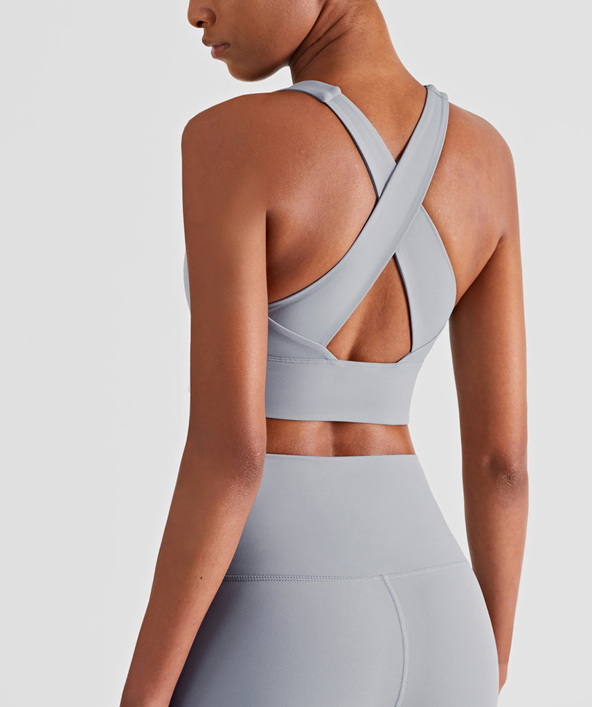 Run 28" Seamless Sports Bra - Grau